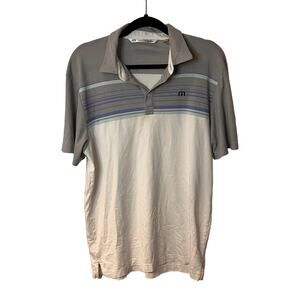 Travis Matthew Grey White Striped Beaver Creek Golf Club Polo T-Shirt Size Large